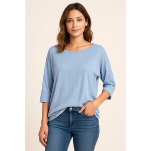 Roaman's Women’s Blue Lightweight Rayon Tee Top Size 14/16 Solid 3/4 Sleeve